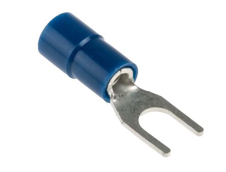 RS PRO Insulated Crimp Spade Connector, 1.5mm² to 2.5mm², 16AWG to 14AWG, M4 Stud Size Vinyl, Blue, 6.4mm Width