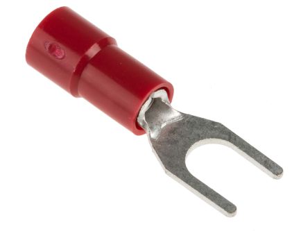 RS PRO Insulated Crimp Spade Connector, 0.5mm² to 1.5mm², 22AWG to 16AWG, M4 Stud Size Vinyl, Red, 6.4mm Width