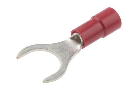 RS PRO Insulated Crimp Spade Connector, 0.5mm² to 1.5mm², 22AWG to 16AWG, M8 Stud Size Vinyl, Red