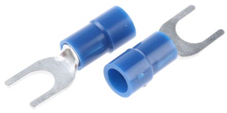 RS PRO Insulated Crimp Spade Connector, 1.5mm² to 2.5mm², 16AWG to 14AWG, M5 Stud Size Vinyl, Blue, 7.9mm Width