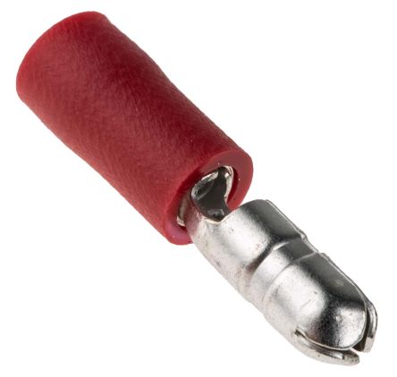 RS PRO Insulated Male Crimp Bullet Connector, 0.5mm² to 1.5mm², 22AWG to 16AWG, 4mm Bullet diameter, Red, 21.5mm Length