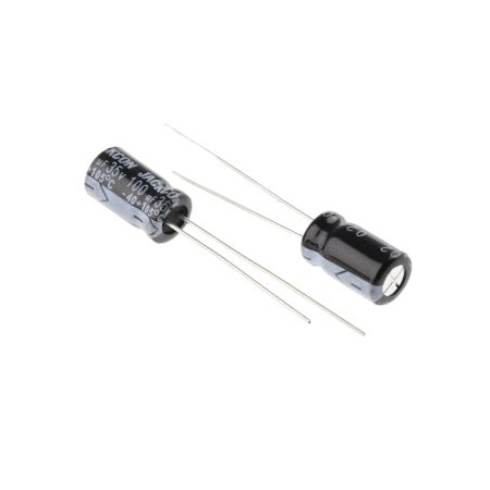 RS PRO 100μF Electrolytic Capacitor 35V DC, Through Hole, 165mA Ripple Current (170-1215)