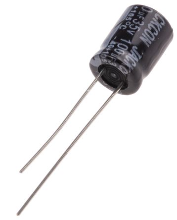 RS PRO 100μF Electrolytic Capacitor 35V DC, Through Hole, 180mA Ripple Current