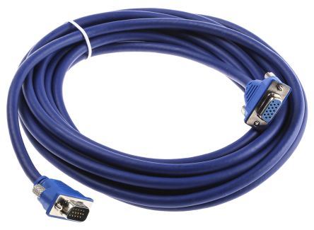 RS PRO Male VGA to Female VGA Cable, 5m, Blue