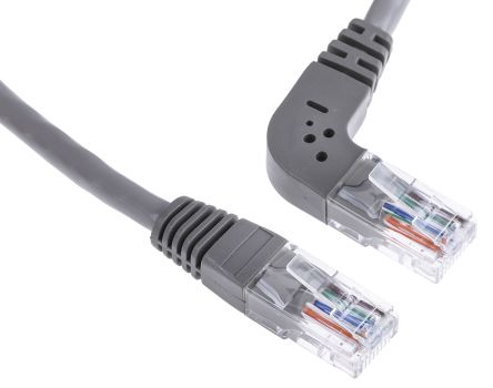 RS PRO Cat5e Ethernet Cable Straight, RJ45 to Right Angle RJ45, U/UTP Shield, Grey PVC Sheath, 5m