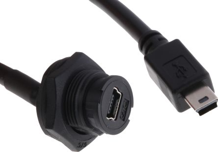 RS PRO Male Mini USB B to Female Mini USB B (Mountable) USB Extension Cable, 200mm