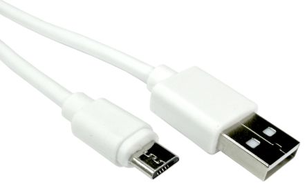 RS PRO Male USB A to Male Micro USB B Cable, USB 2.0, 3m, White Sheath