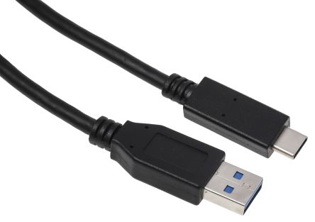 RS PRO Male USB A to Male USB C Cable, USB 3.0, USB 3.1, 2m, Black Sheath (186-3053)