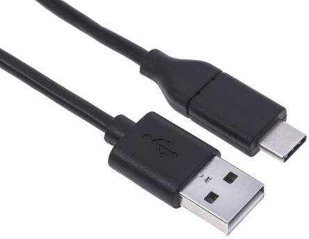 RS PRO Male USB A to Male USB C Cable, USB 3.0, USB 3.1, 2m, Black Sheath (186-3055)