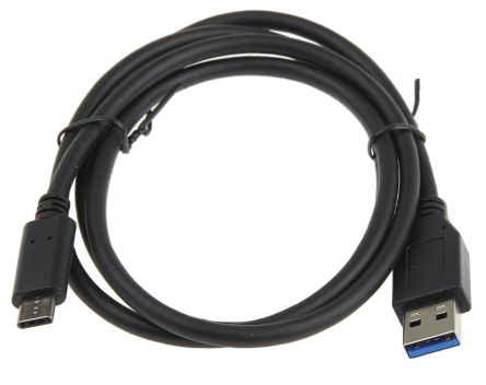 RS PRO Male USB A to Male USB C Cable, USB 3.1, 1m, Black Sheath (116-9372)