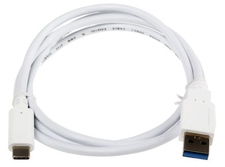 RS PRO Male USB A to Male USB C Cable, USB 3.1, 1m, White Sheath