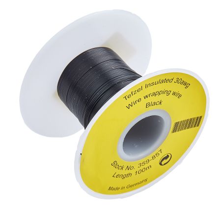 RS PRO Black 0.05 mm² Equipment Wire, 30 AWG, 1/0.25 mm, 100m, 375 V