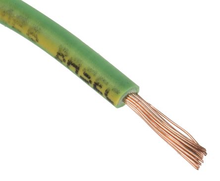 RS PRO Green/Yellow 1.5 mm² Equipment Wire, 15 AWG, 30/0.25 mm, 100m 