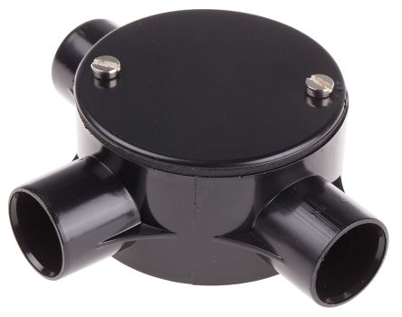 RS PRO 3 Way Tee Box Conduit Fitting, Black (Dia) 20mm nominal size