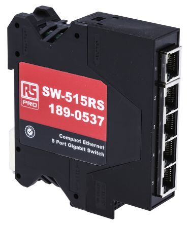 RS PRO Ethernet Switch, 5 RJ45 port, 5 to 30V DC, 1000Mbit/s Transmission Speed, DIN Rail Mount, 5 Port, 23 x 94 x 99mm
