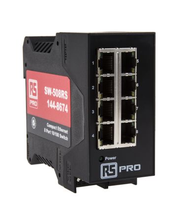 RS PRO Ethernet Switch, 8 RJ45 port, 10/100Mbit/s Transmission Speed, DIN Rail Mount (144-8674)