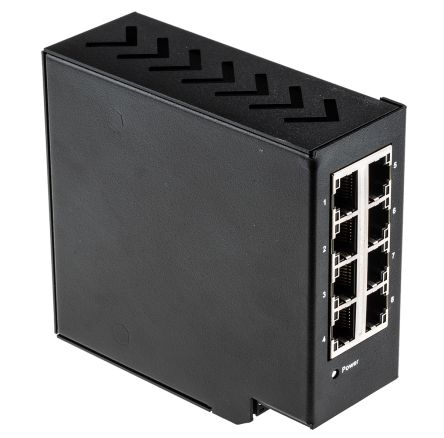 RS PRO Ethernet Switch, 8 RJ45 port, 10/100Mbit/s Transmission Speed, DIN Rail Mount (144-8676)