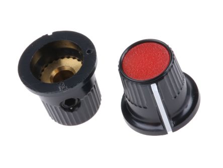 RS PRO 11.6mm Black, Red Potentiometer Knob for 3.175mm Shaft