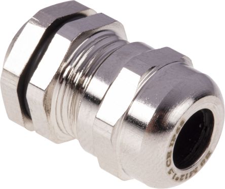 RS PRO Cable Gland, M12 Max. Cable Dia. 6.5mm, Nickel Plated Brass, Metallic, 3mm Min. Cable Dia., IP68, with Locknut