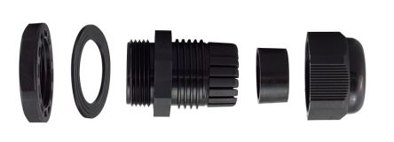 RS PRO Cable Gland, M16 x 1.5 Max. Cable Dia. 10mm, Nylon, Black, 5mm Min. Cable Dia., IP68, with Locknut