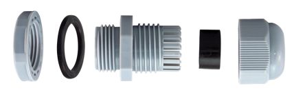 RS PRO Cable Gland, M16 x 1.5 Max. Cable Dia. 10mm, Nylon, Grey, 5mm Min. Cable Dia., IP68, with Locknut (210-1323)