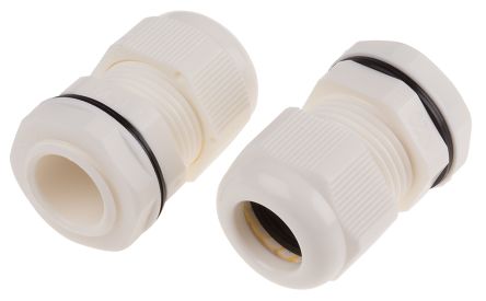 RS PRO Cable Gland, M20 Max. Cable Dia. 14mm, Nylon, White, 10mm Min. Cable Dia., IP68, with Locknut