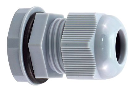 RS PRO Cable Gland, M20X1.5 Max. Cable Dia. 12mm, Nylon, Grey, 8mm Min. Cable Dia., IP68, with Locknut
