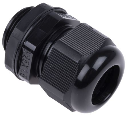 RS PRO Cable Gland, M25 Max. Cable Dia. 18mm, Nylon, Black, 13mm Min. Cable Dia., IP68, with Locknut