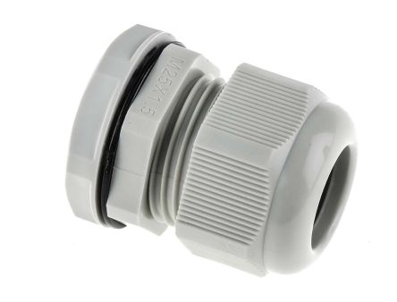 RS PRO Cable Gland, M25 Max. Cable Dia. 18mm, Nylon, Grey, 13mm Min. Cable Dia., IP68, with Locknut