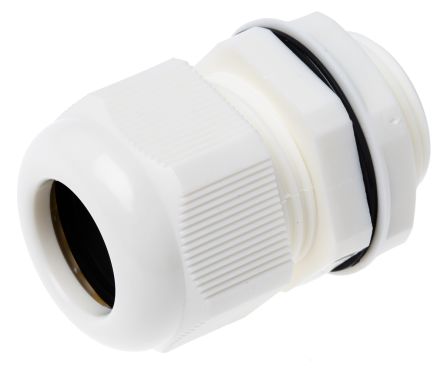RS PRO Cable Gland, M25 Max. Cable Dia. 18mm, Nylon, White, 13mm Min. Cable Dia., IP68, with Locknut