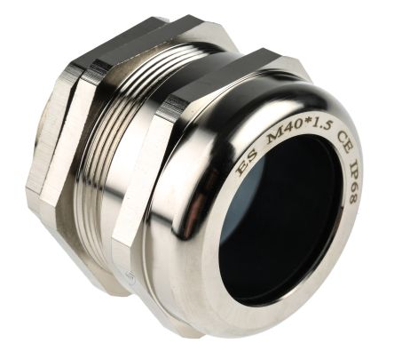 RS PRO Cable Gland, M40 Max. Cable Dia. 32mm, Nickel Plated Brass, Metallic, 22mm Min. Cable Dia., IP68, with Locknut