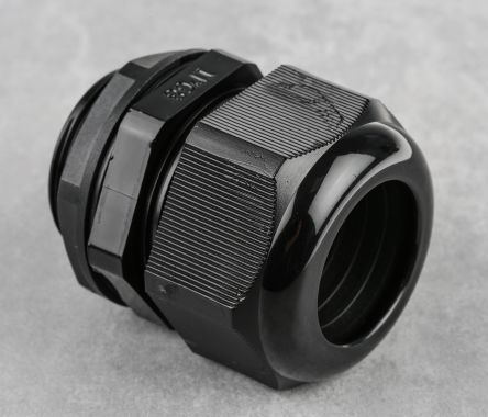 RS PRO Cable Gland, M40 Max. Cable Dia. 32mm, Nylon, Black, 22mm Min. Cable Dia., IP68, with Locknut