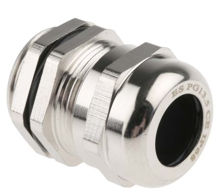RS PRO Cable Gland, PG13.5 Max. Cable Dia. 12mm, Nickel Plated Brass, Metallic, 6mm Min. Cable Dia., IP68, with Locknut, -40 to +100 °C
