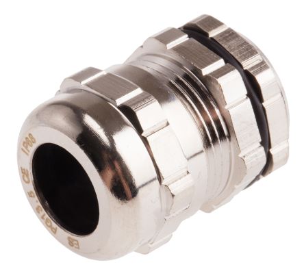 RS PRO Cable Gland, PG13.5 Max. Cable Dia. 12mm, Nickel Plated Brass, Metallic, 6mm Min. Cable Dia., IP68, with Locknut, -40 to +110 °C