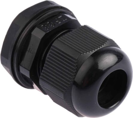 RS PRO Cable Gland, PG13.5 Max. Cable Dia. 12mm, Nylon, Black, 6mm Min. Cable Dia., IP68, with Locknut