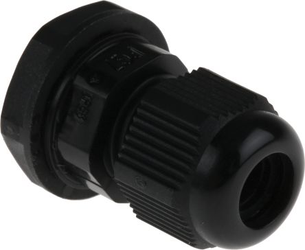 RS PRO Cable Gland, PG7 Max. Cable Dia. 6mm, Nylon, Black, 3.5mm Min. Cable Dia., IP68, with Locknut