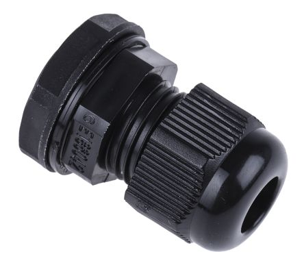 RS PRO Cable Gland, PG9 Max. Cable Dia. 8mm, Nylon, Black, 4mm Min. Cable Dia., IP68, with Locknut