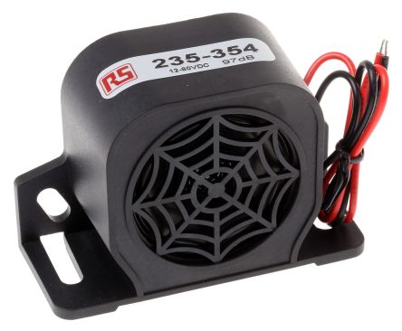 RS PRO Black Single Tone Electronic Sounder, 12 to 80 V DC, 97dB at 1 Metre, Universal