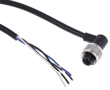 RS PRO Right Angle Female M12 to Free End Sensor Actuator Cable, 4 Core, PUR, 2m (124-7071)