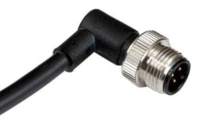 RS PRO Right Angle Male M12 to Free End Sensor Actuator Cable, 4 Core, PUR, 5m