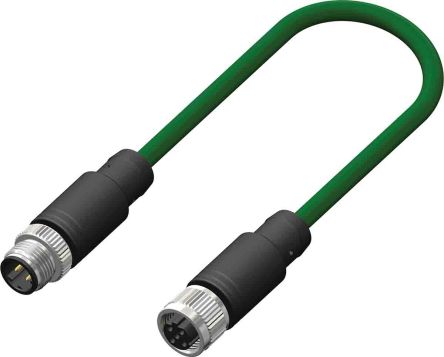 RS PRO Straight Female M12 to Straight Male M12 Sensor Actuator Cable, 4 Core, PVC, 5m