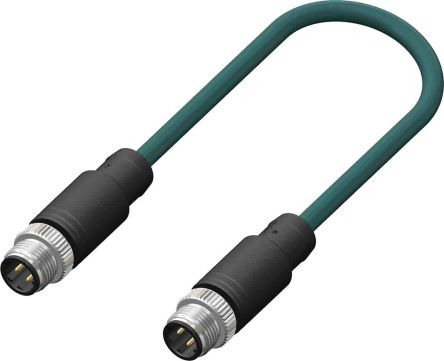 RS PRO Straight Male M12 to Male M12 Sensor Actuator Cable, 4 Core, PUR, 2m