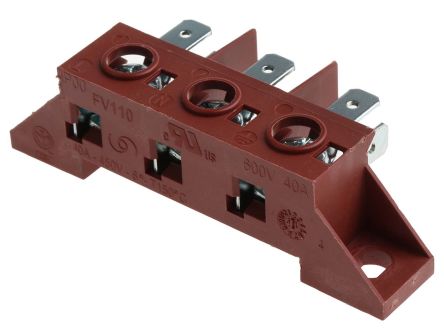RS PRO 3-Way Non-Fused Terminal Block, 40A, Screw Down Terminals, 22 to 8 AWG, Screw Down