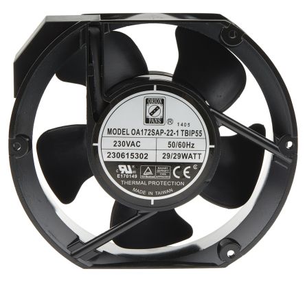 RS PRO 230 V AC, AC Axial Fan, 172 x 150 x 51mm, 383.9m³/h, 29W, IP55