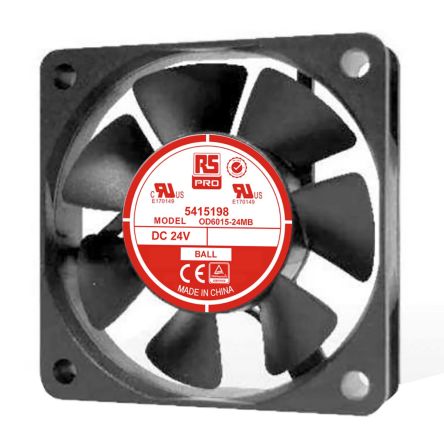 RS PRO 24 V DC, DC Axial Fan, 60 x 60 x 15mm, 23.8m³/h, 1.7W 