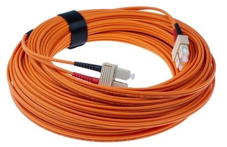 RS PRO SC to SC Duplex Multi Mode OM1 Fibre Optic Cable, 62.5/125μm, Orange, 25m