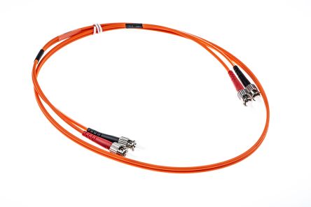 RS PRO ST to ST Duplex Multi Mode OM2 Fibre Optic Cable, 50/125μm, Orange, 1m