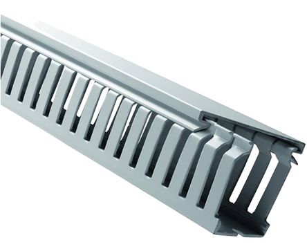 RS PRO Grey Slotted Panel Trunking - Open Slot, W37.5 mm x D37.5mm, L2m, PVC