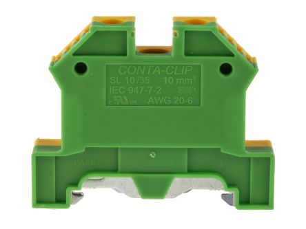 RS PRO Green, Yellow Earth Terminal Block, 20 to 6 AWG
