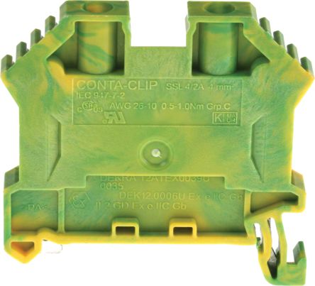 RS PRO Green/Yellow Earth Terminal Block, 22 to 11 AWG, 4mm²